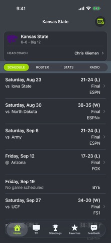 Kansas State Football Schedule app screenshot