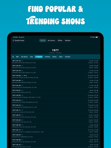 Relisten — all live music iPad screenshot