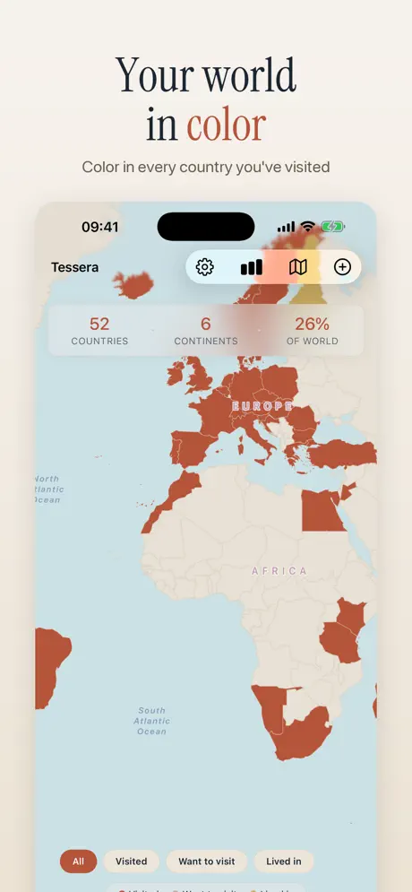 Tessera Travel Map — iPhone-Screenshot 1