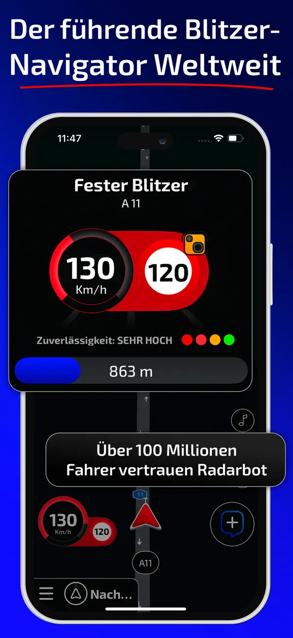Radarbot: Blitzer Radarwarner iPhone App Screenshot 1 – Navigation