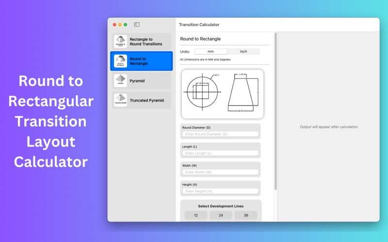 Transition Layout Calculator screenshot