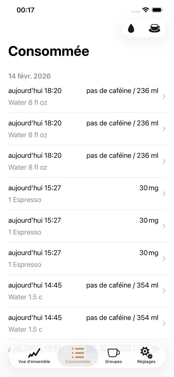 Screenshot #2 pour Caffeine App - Suivi Caféine