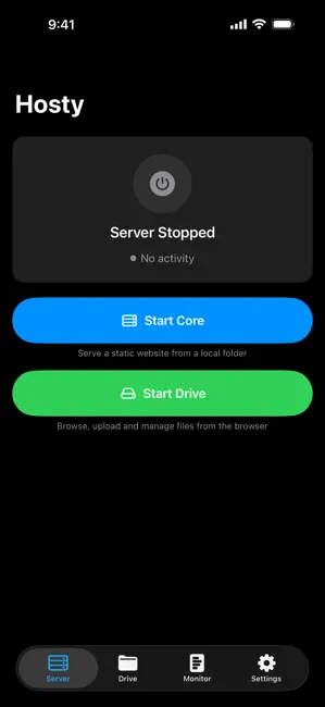 Hosty - Server & Drive iPhone screenshot 1