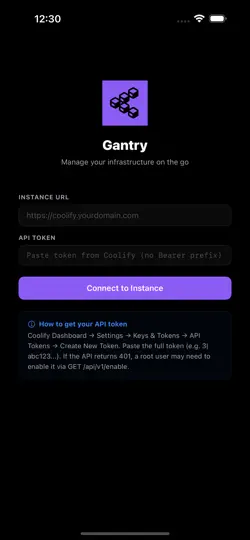 Screenshot von Gantry - Coolify Manager auf dem iPhone 1