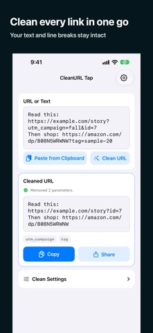 CleanURL Tap: Remove Tracking screenshot