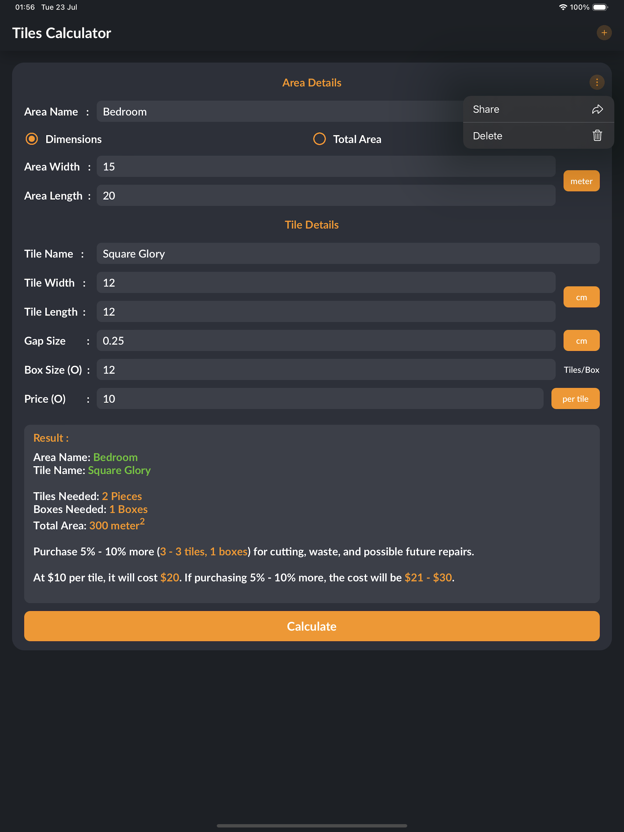 Tiles Calculator -Tiles