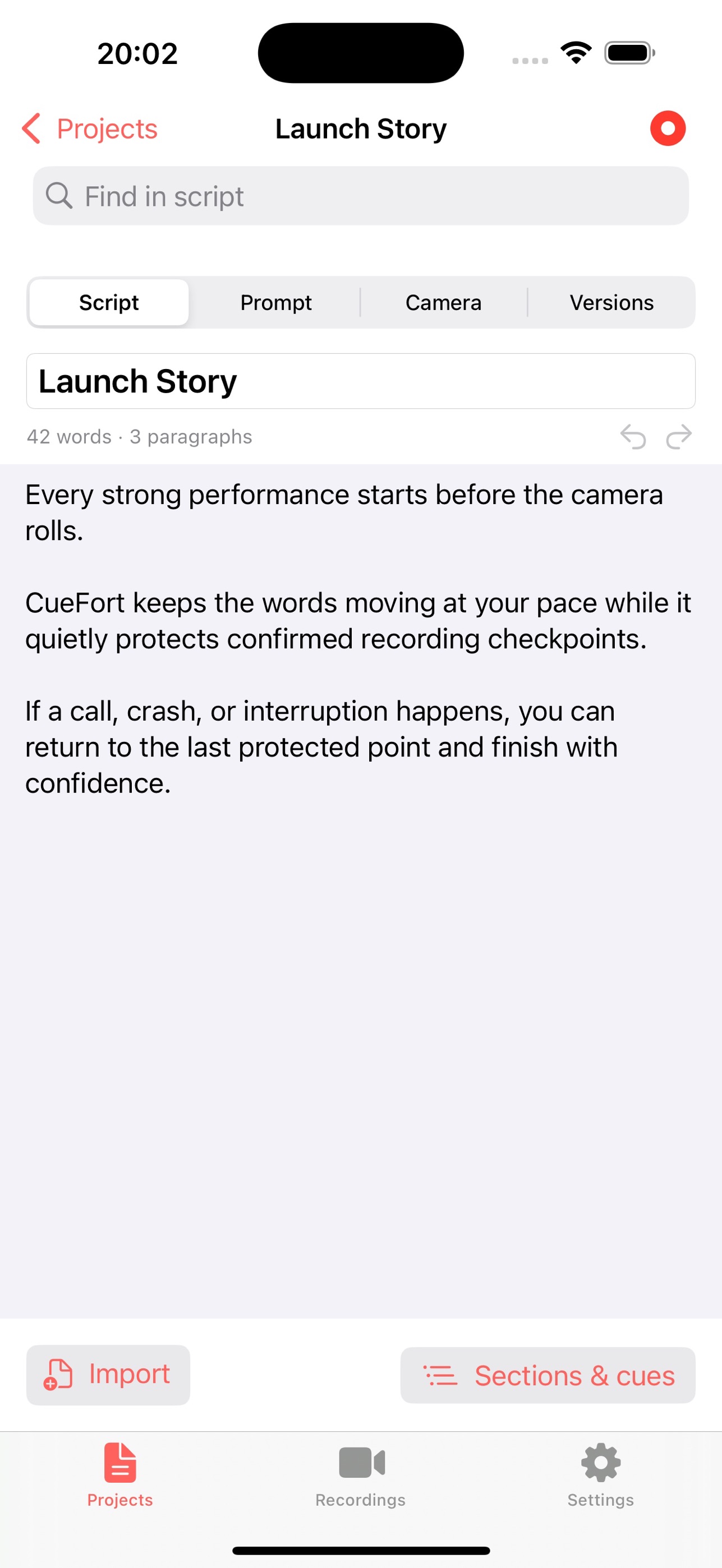Screenshot 1 of CueFort Teleprompter