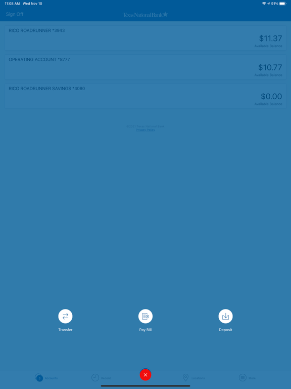 Texas National Bank Biz iPad screenshot