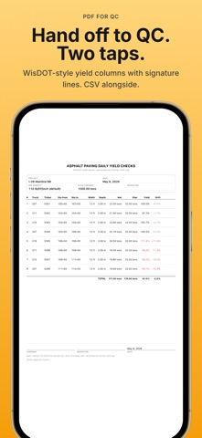 Paving Yield Log screenshot