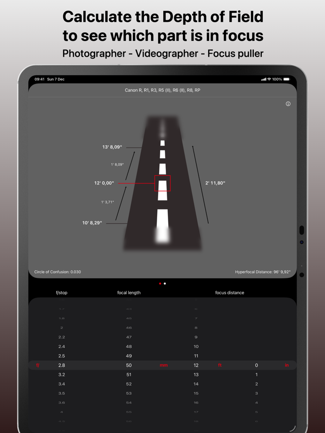 لقطة شاشة لحاسبة عمق المجال البسيطة