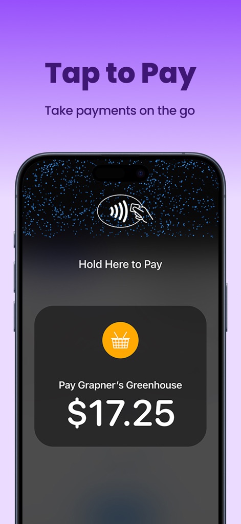 HighLevel - La herramienta facilita pagos seguros y rápidos, como se muestra con la función "Hold Here to Pay" y la indicación del monto de "$17.25" para la transacción.