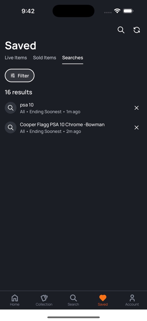 130 Point - Maintain an organized research workflow by accessing and managing 'Saved Searches', allowing for quick re-execution of complex queries.