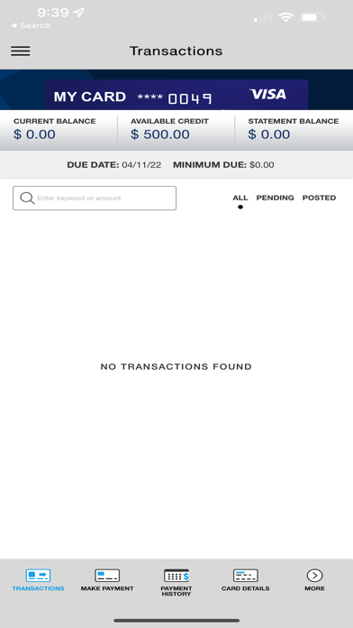 USPS FCU Credit Card Screenshot