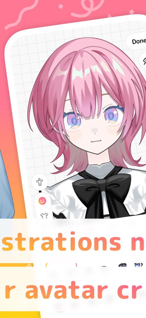 Avvy | VTuber&Anime Avatar - Esta pantalla muestra la interfaz de edición detallada donde los usuarios pueden personalizar el distintivo cabello rosa y los expresivos ojos del avatar con precisión.