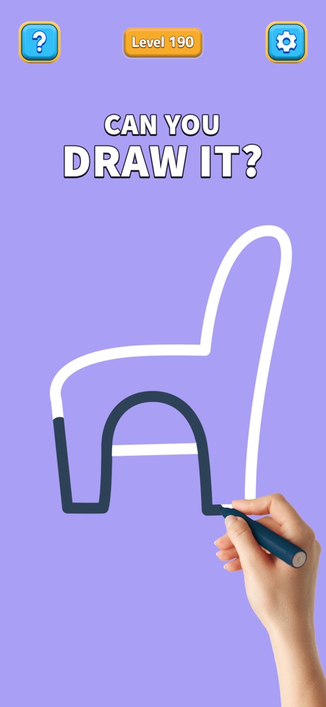One Line: Drawing Puzzle Game - The app demonstrates the continuous line drawing process for complex shapes, showcasing the progression with a higher 'Level 190' displayed, inviting users to tackle new challenges.