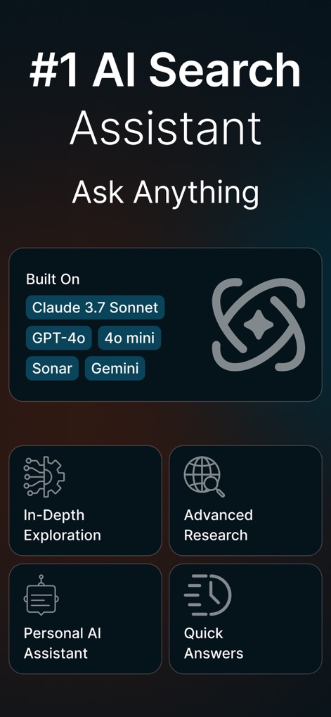 DeepScan: AI Search Assistant - This tool highlights its foundation on diverse AI models like Claude 3.7 Sonnet and GPT-4o, showcasing its capabilities for In-Depth Exploration and Advanced Research.