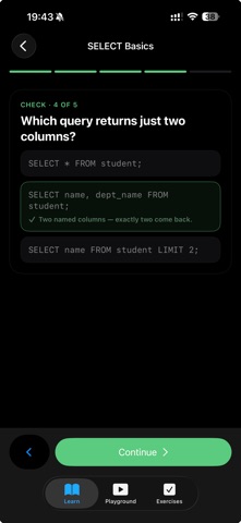 SQLearn - Mobile SQL Learning Screenshot 9 of 9