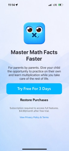 Multiplication Math Facts iPhone screenshot