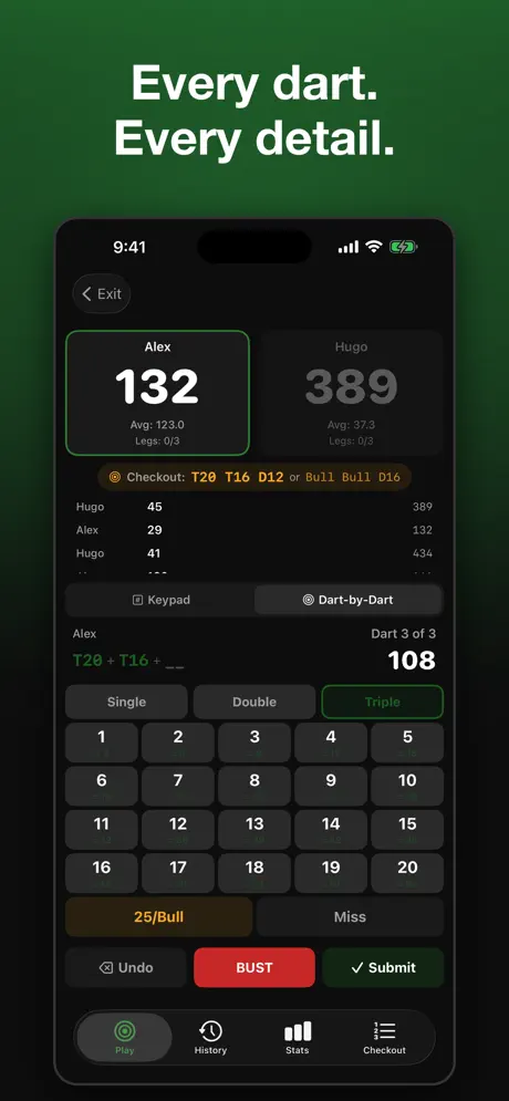 Darts Tracker - Score & Stats — captura de pantalla del iPhone 3