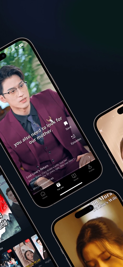 Micro Drama - Short Drama&Show - Los usuarios disfrutan de una experiencia de visualización fluida, donde la reproducción de un drama ocupa la pantalla principal, complementada con accesos rápidos a las funciones "Save" y "Episodes" para una gestión eficiente del contenido.