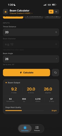 Stage Lighting Calculator iPhone screenshot