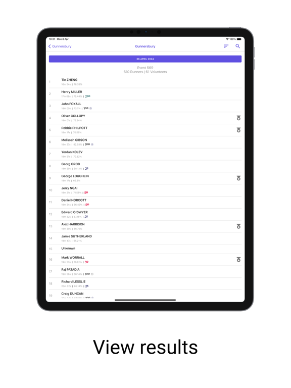 5K parkrunner results iPad screenshot 5 - Health & Fitness app
