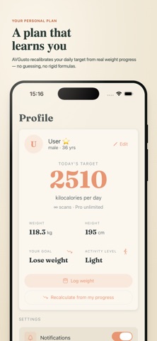 AVGusto: AI Calorie Counter iPhone screenshot