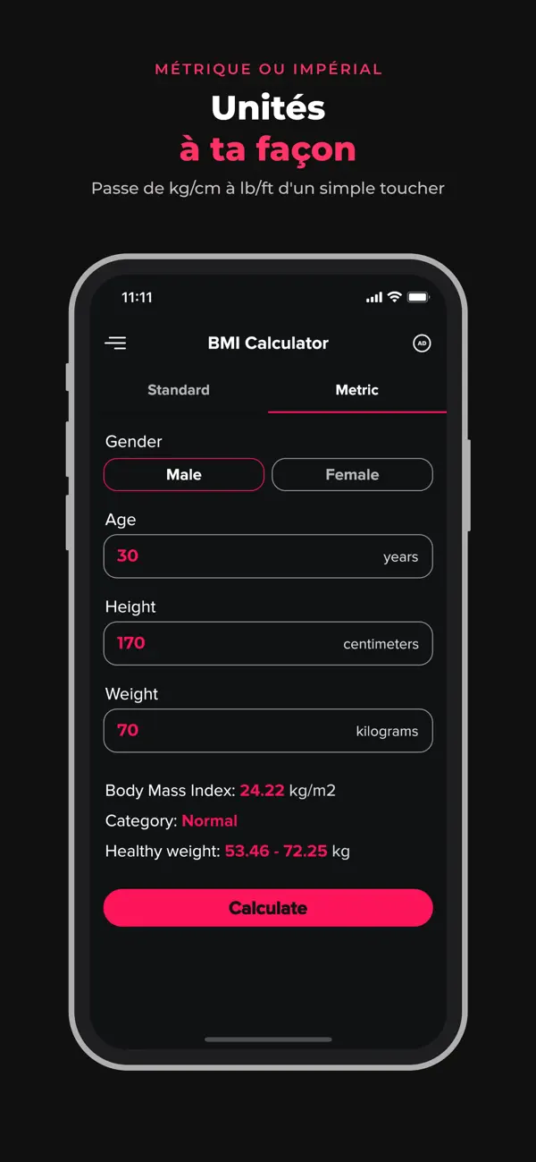 Screenshot #2 pour Calculateur d'IMC et suivi