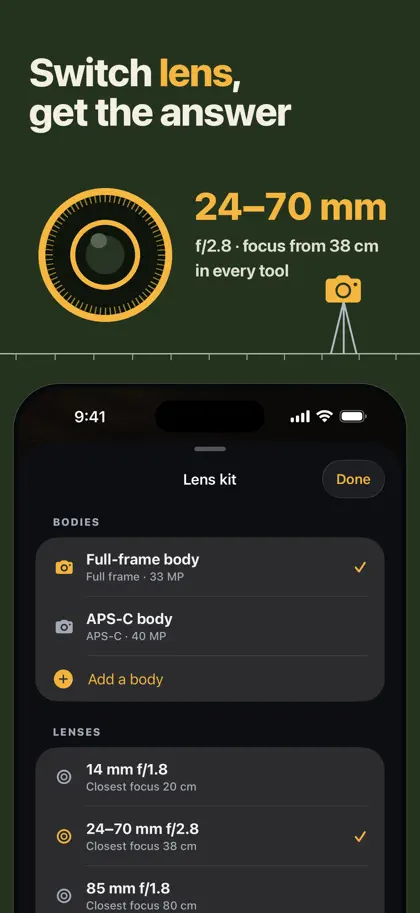 Screenshot 5 di 6 di SharpStop Depth of Field Calc