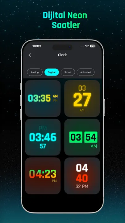 Dijital Neon Gece Saati iPhone Ekran Görüntüsü 6