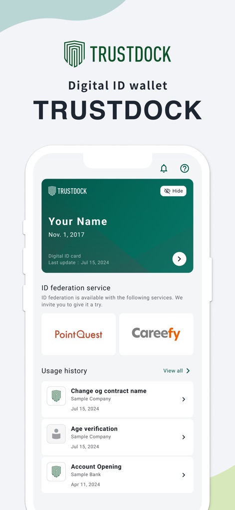 TRUSTDOCK - See how TRUSTDOCK provides a quick overview of a user's digital ID card and a clear usage history of verification requests.
