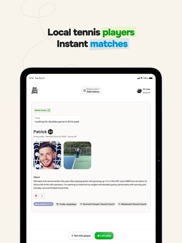 Doyouplay: Tennis Partners iPad screenshot