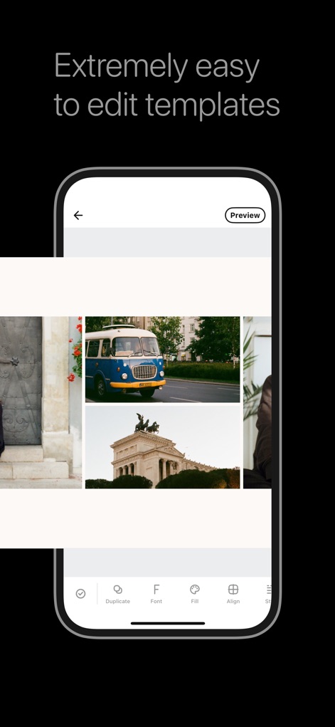 Panorama Scroll Carousel Maker - Explore the app's powerful customization features, allowing users to effortlessly modify template fonts and arrange multiple images within a flexible layout.
