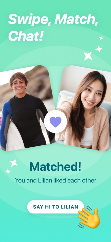 Paktor Dating App: Chat & Meet - This screen illustrates the exciting moment of a successful match, prompting users to initiate conversation with a clear 'Say Hi' call to action and shared interest indicator.