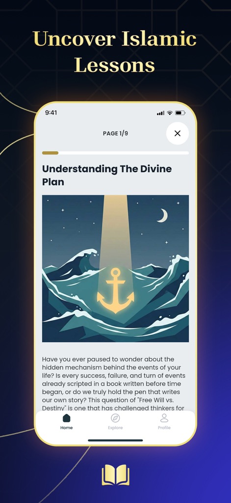 AyahPath Daily: Learn Quran - The app delivers in-depth Islamic lessons, presenting concepts with illustrative graphics and comprehensive textual explanations to enhance understanding.