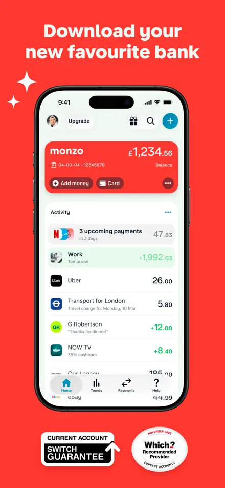 Monzo app screenshot 1