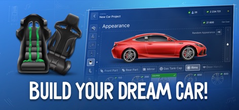 Car Company Tycoon - Users can meticulously craft vehicle aesthetics, observing the impact on overall car cost and selecting components like rims and gas tank caps.