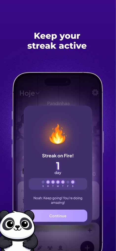 OzemPro: GLP1 Tracker - Esta seção motiva os usuários a manterem a consistência, mostrando um "Streak on Fire!" ativo por um dia e um calendário semanal de atividades.