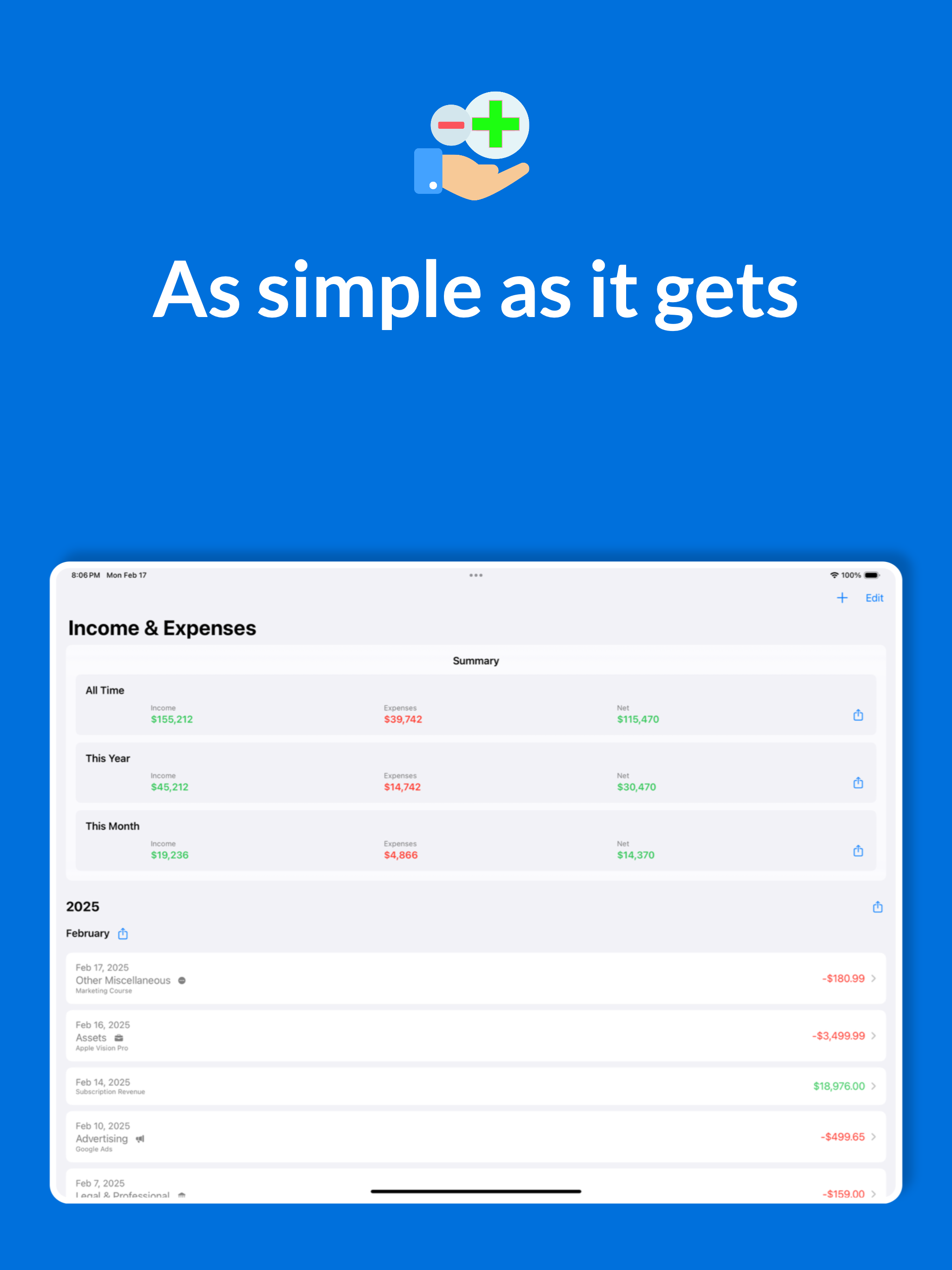 Simple Income Expense Log App