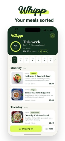Whipp: Your Meals Sorted iPhone screenshot