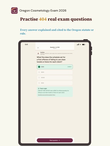 Oregon Cosmetology Exam 2026 iPad screenshot