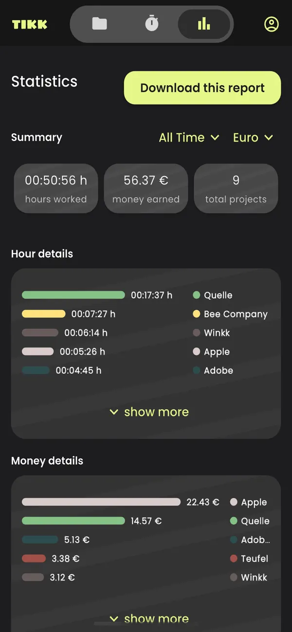 Screenshot #3 pour Tikk Time Tracking