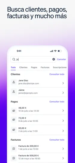 Captura de pantalla de Stripe Dashboard en iPhone 5