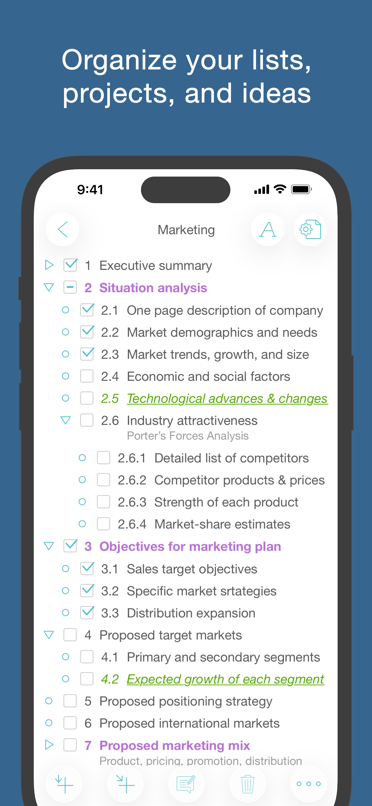 Cloud Outliner - Nested Lists