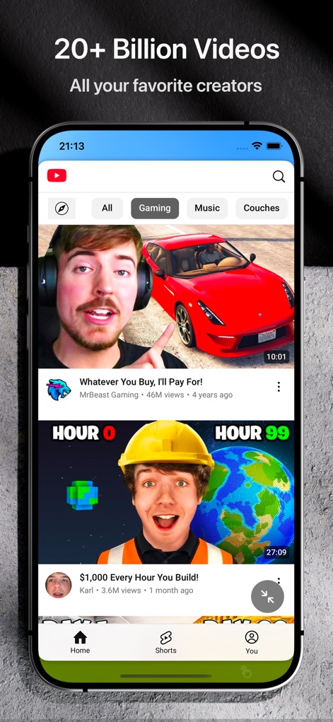 YouPlay: AdBlock Video Browser - Explore an expansive content library, showcasing diverse video thumbnails and easy-to-use category filters for seamless discovery.