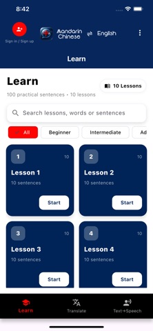 Mandarin Chinese to English iPhone screenshot