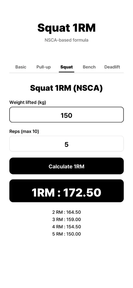 oneRM calculator(1RM) screenshot 2