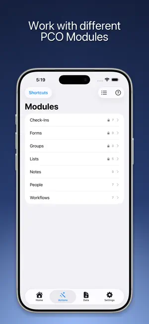 Actions for PCO screenshot 1