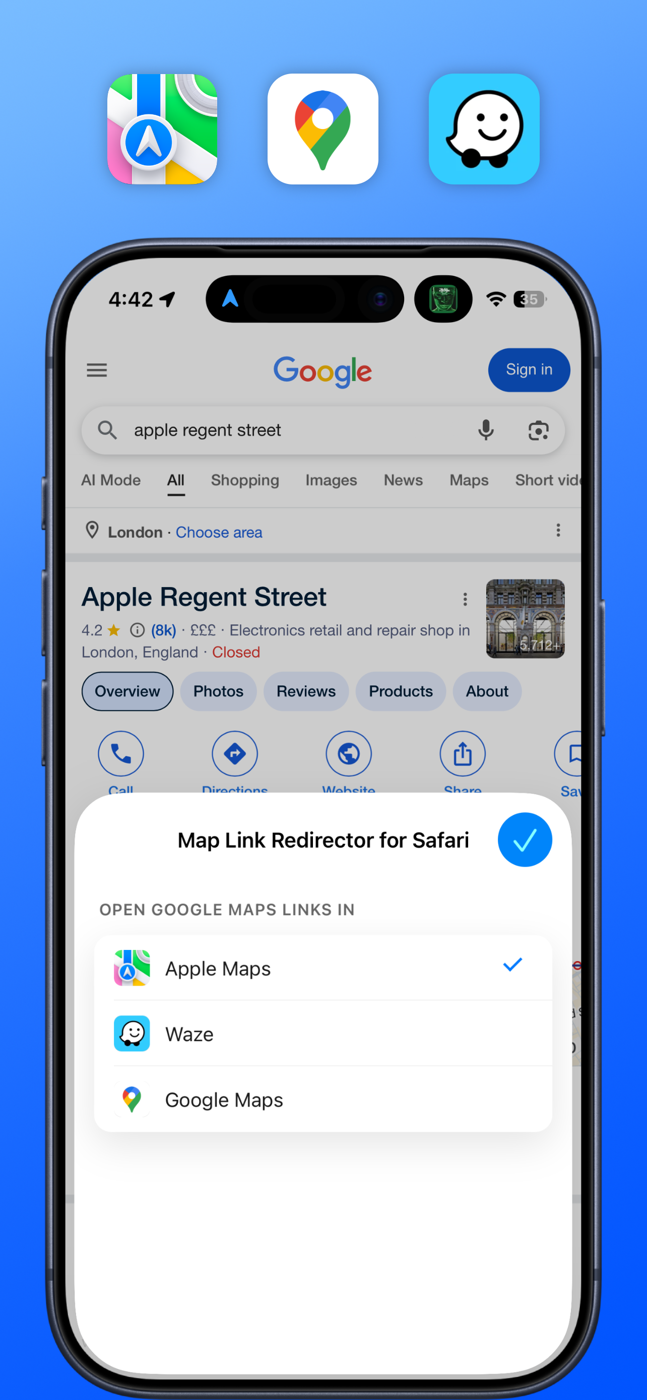 Map Link Redirector for Safari