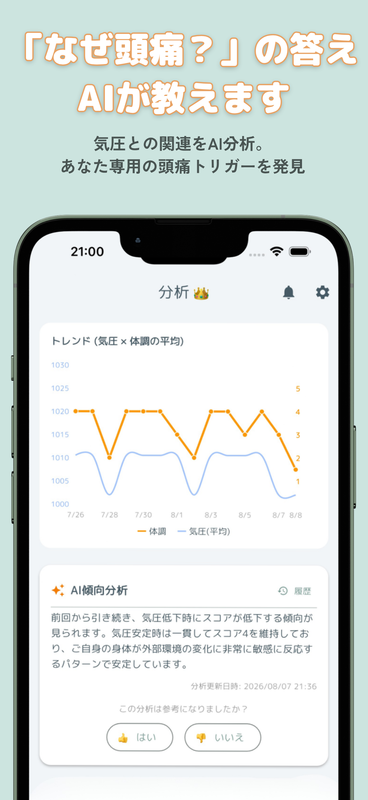 頭痛・気象病の予報ハレル：気圧予報とAI分析で体調を管理 screenshot 2
